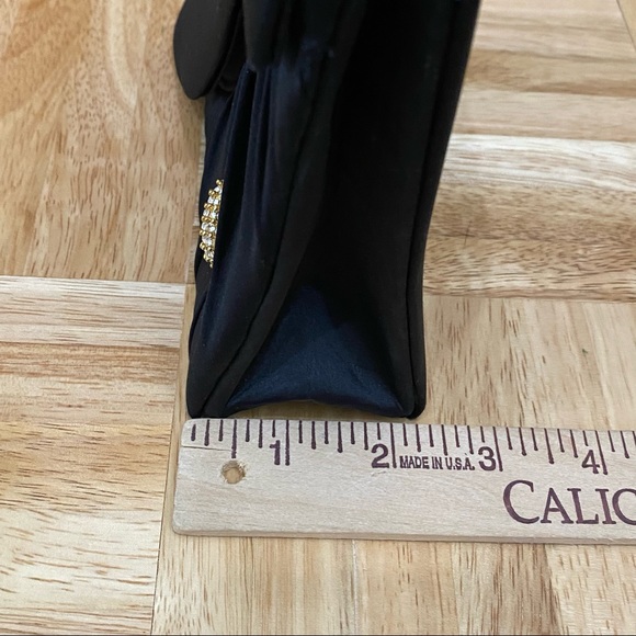 INGE CHRISTOPHER Black Silk Satin Evening Bag with Heart Bling Rhinestone - Picture 9 of 13